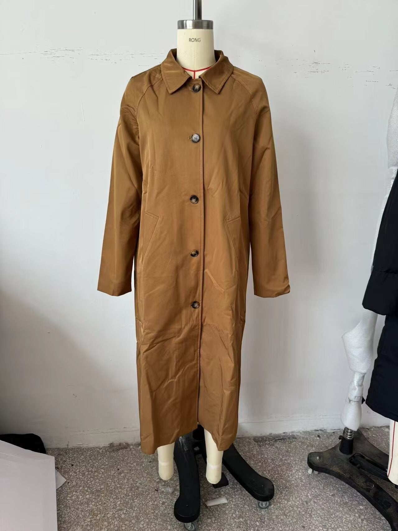 Collared Single Breasted Long Jacket Coat Women Personality Street Slim Trench Coat