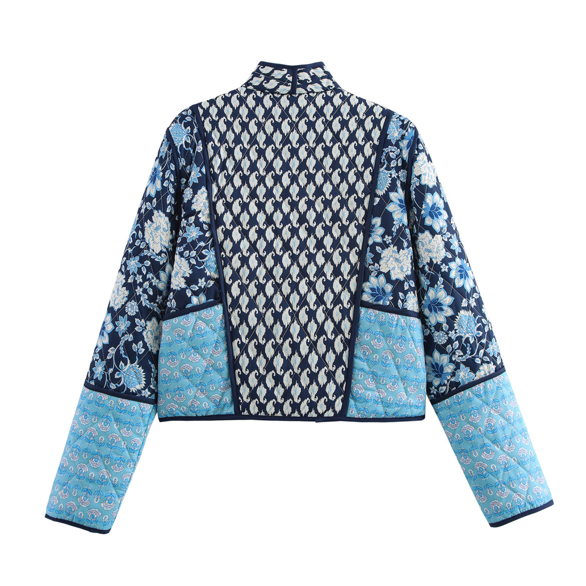 Autumn Winter Women Street Patchwork Printed Cotton Padded Jacket Coat