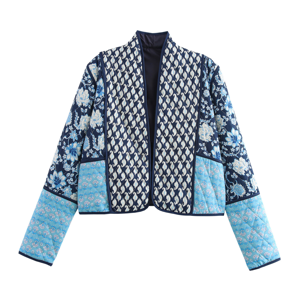 Autumn Winter Women Street Patchwork Printed Cotton Padded Jacket Coat