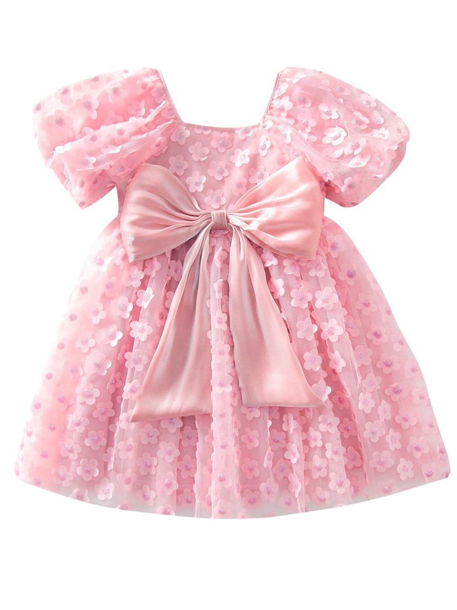 Robe de princesse coupée à fleurs, manches bouffantes, petite fille