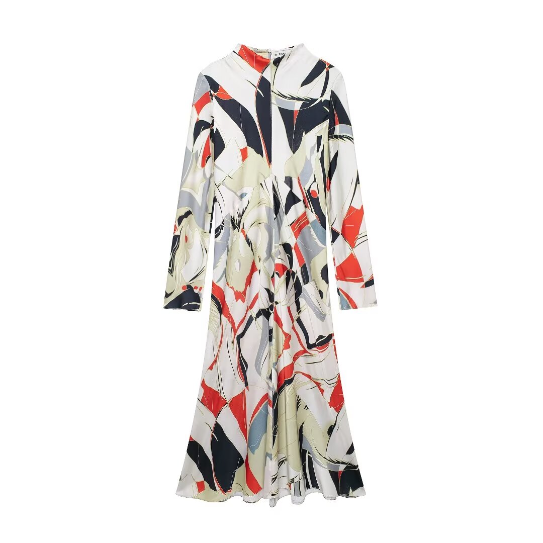 Fall Women Clothing Fashionable Elegant Printing Midi Dress