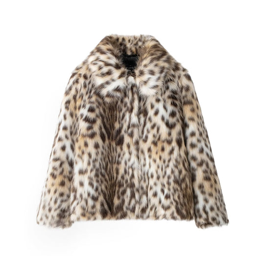 Winter Women Clothing Fashionable All Match Artificial Fur Effect Thickened Warm Leopard Print Coat