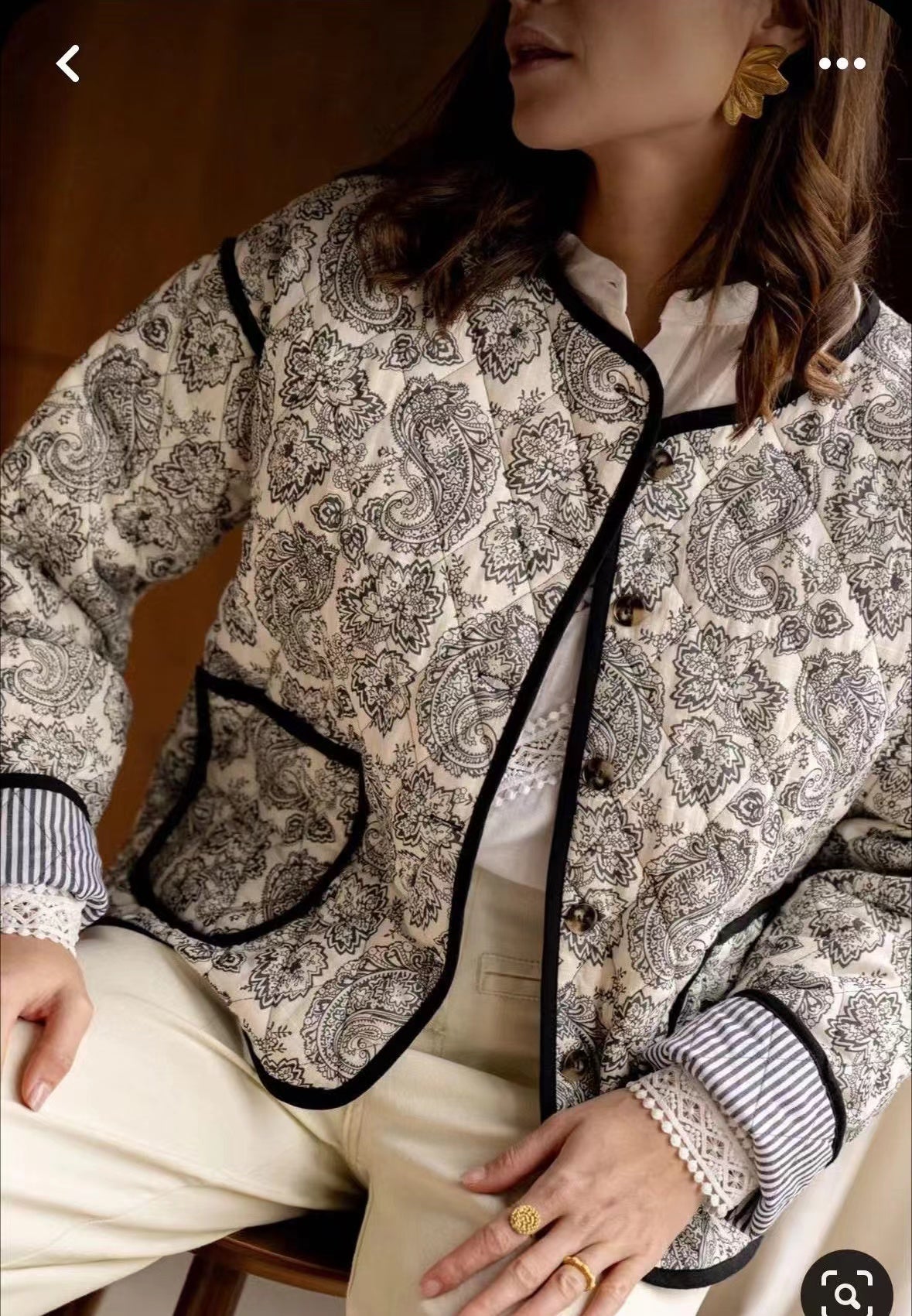 Abrigo acolchado de algodón estampado para otoño e invierno para mujer