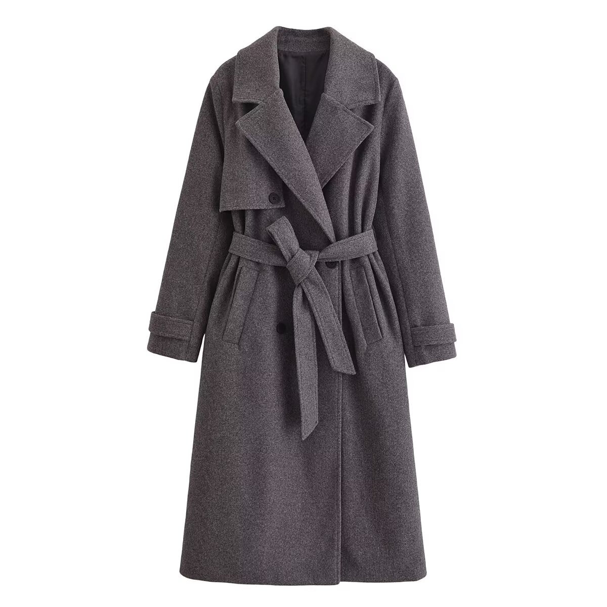 Manteau d'hiver en laine à double boutonnage avec ceinture pour femme