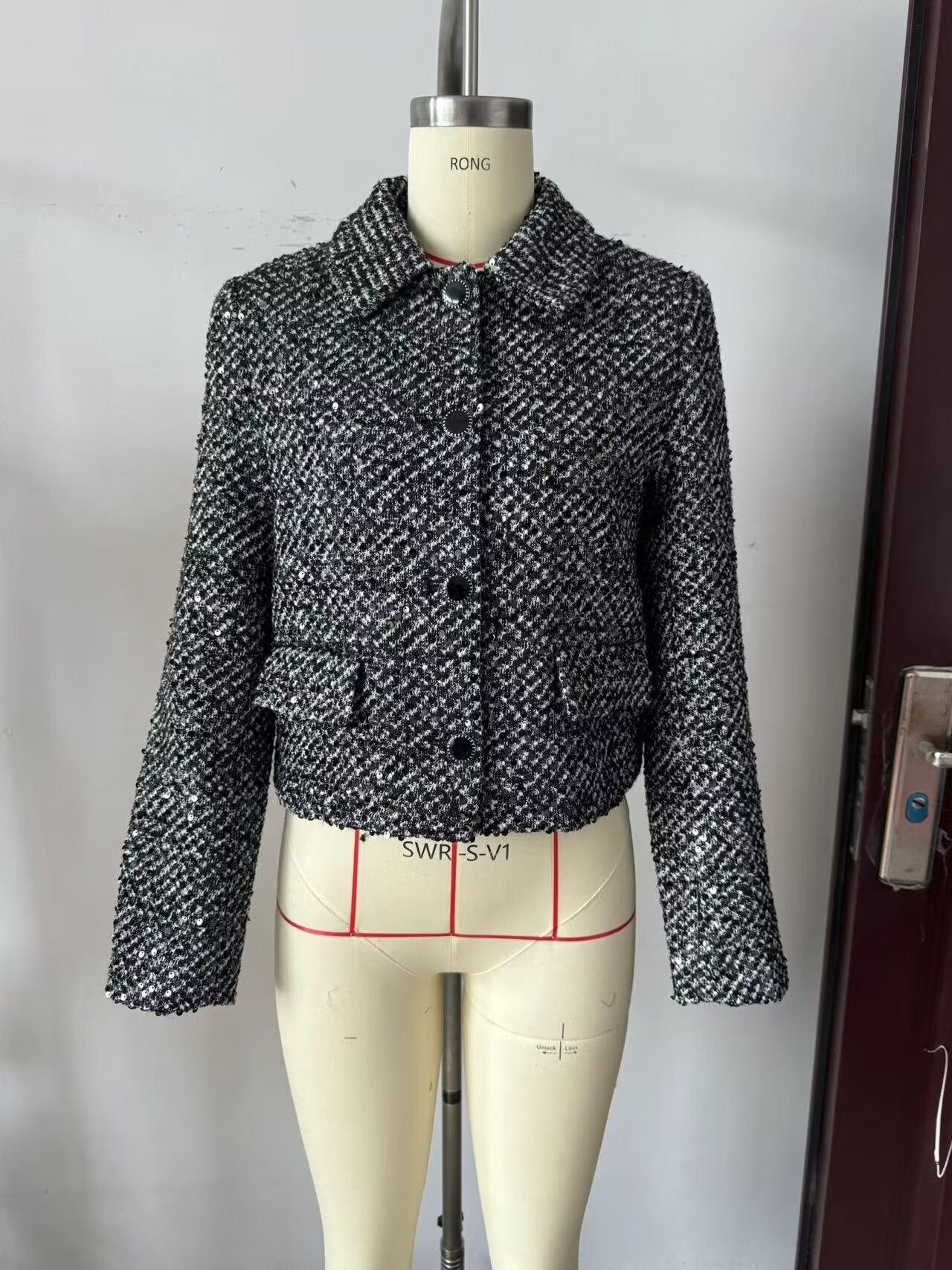 Classic Collared Single Breasted Sequined Decorative Pattern Coat Autumn Western All Matching Loose Casual Top Women