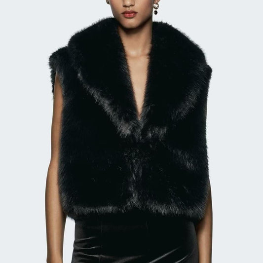 Fall V neck Artificial Fur Effect Sleeveless Vest Women Clothing