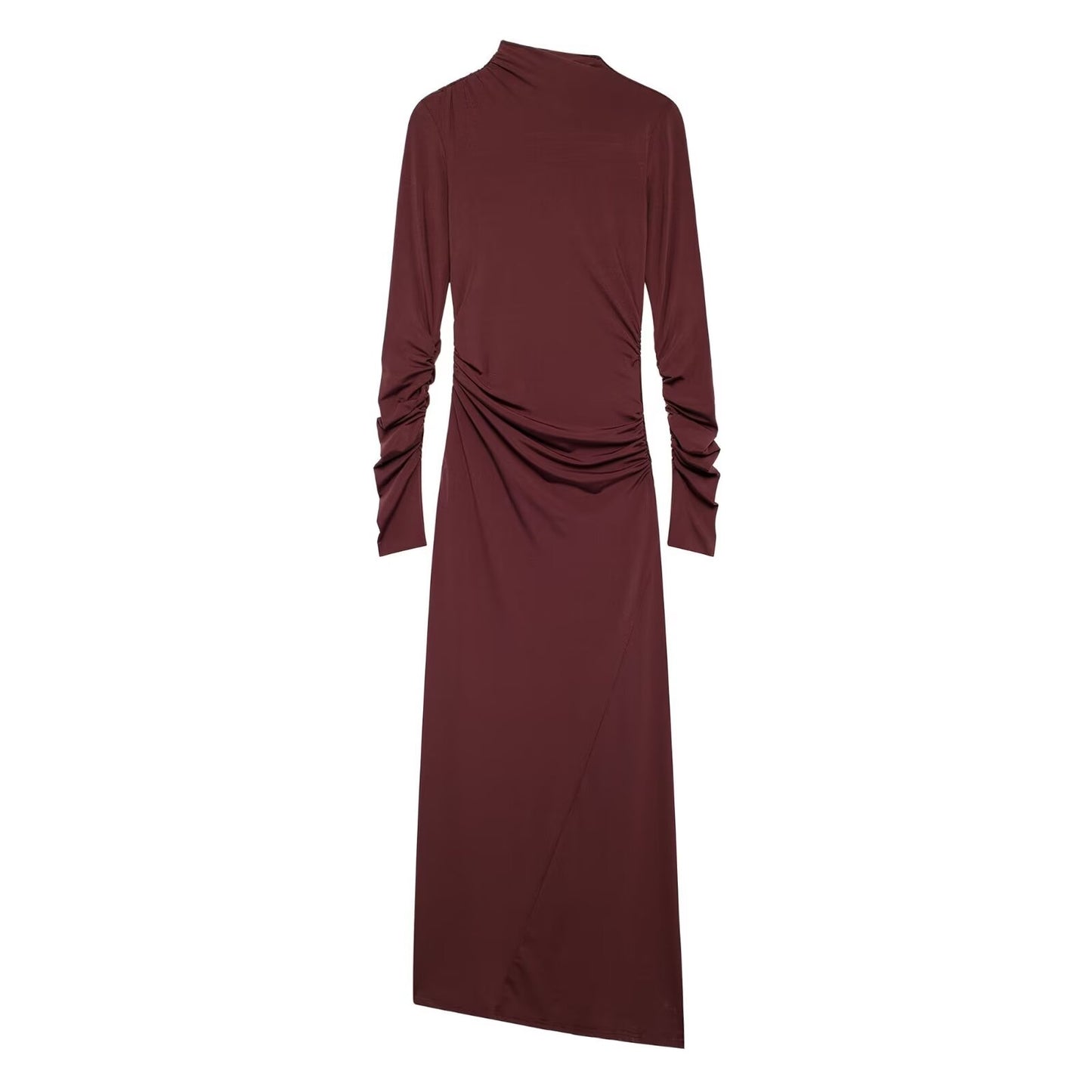 Winter Elegant Half High Collar Long Sleeves Slim Pleated Maxi Dress Women