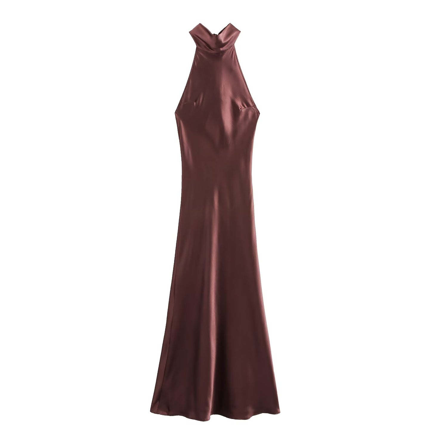 Vestido largo de satén de seda con cuello colgante para otoño e invierno para mujer