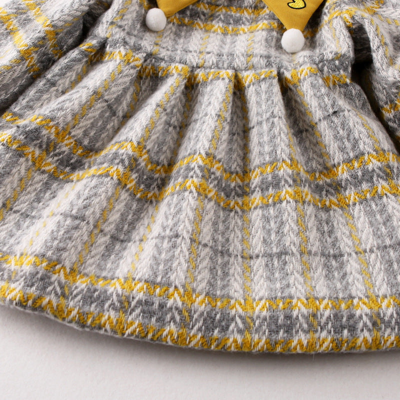 Autumn and winter plus velvet plaid thickened baby girl dress