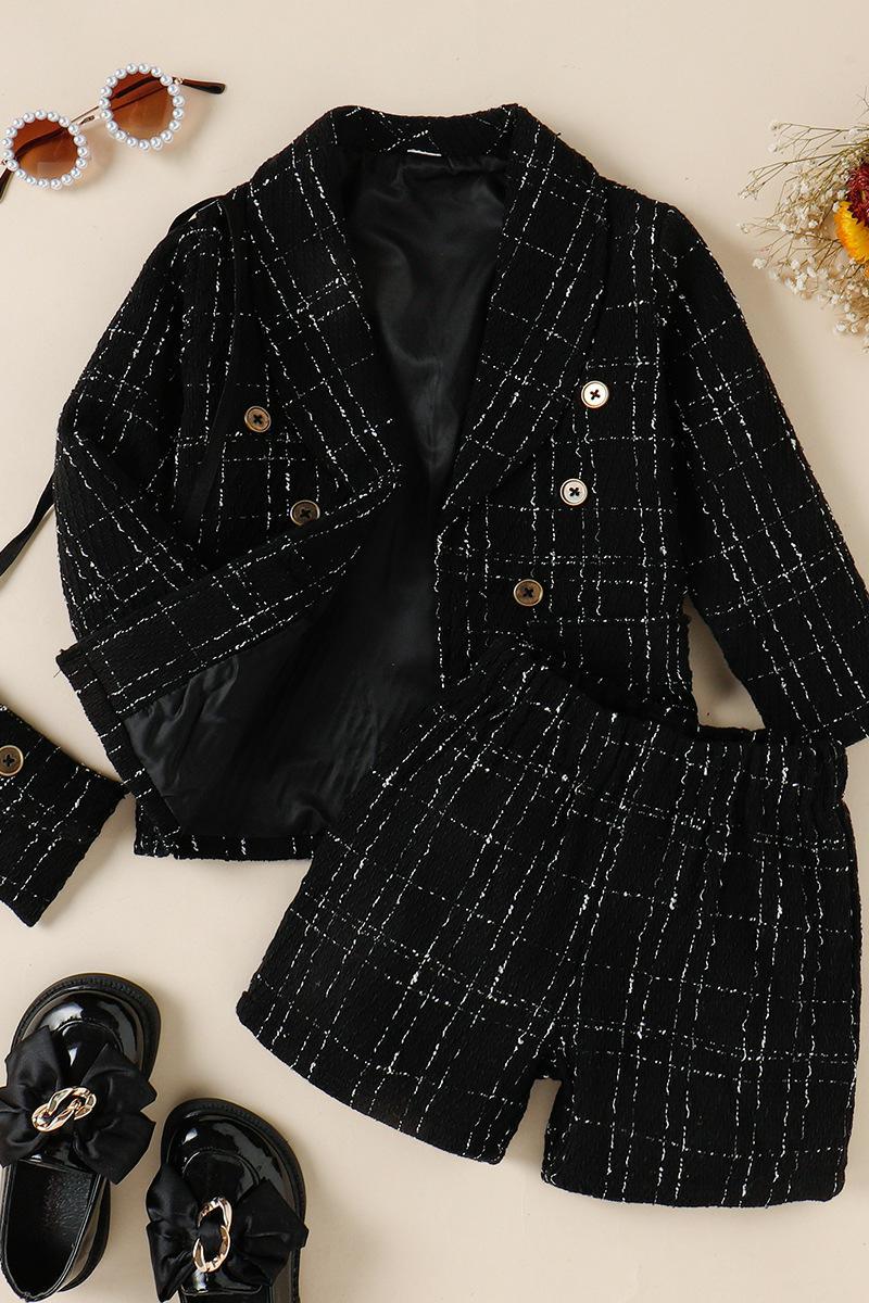 Autumn And Winter Girls' Woolen Plaid Long-sleeved Coat