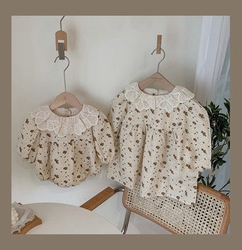 Lace collar floral wrap fart shirt