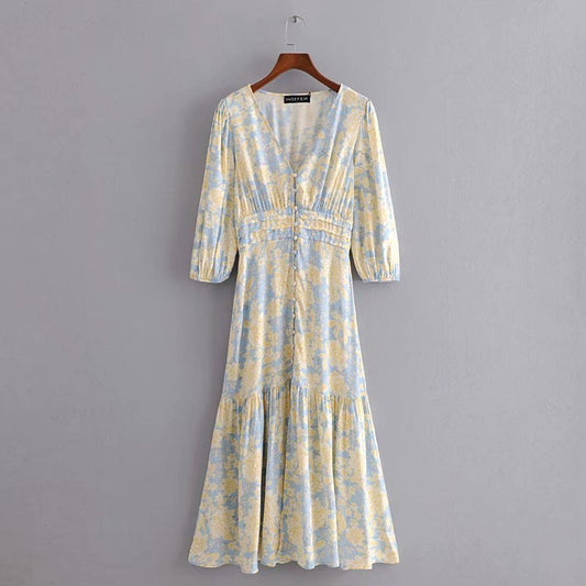 Robe élégante à manches courtes pour femme, mignonne et simple.