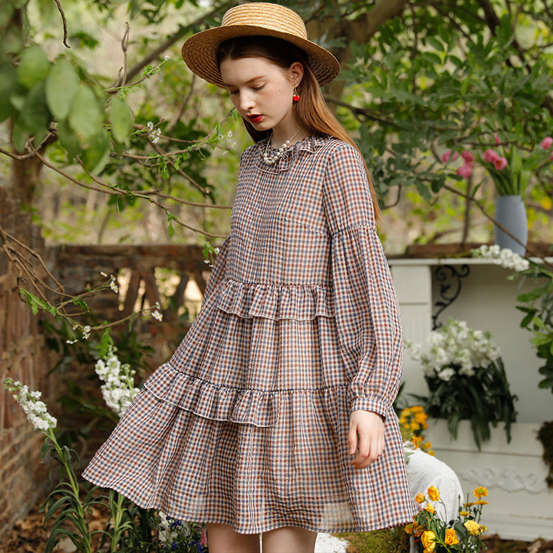 Lindo vestido a cuadros de encaje para mujer