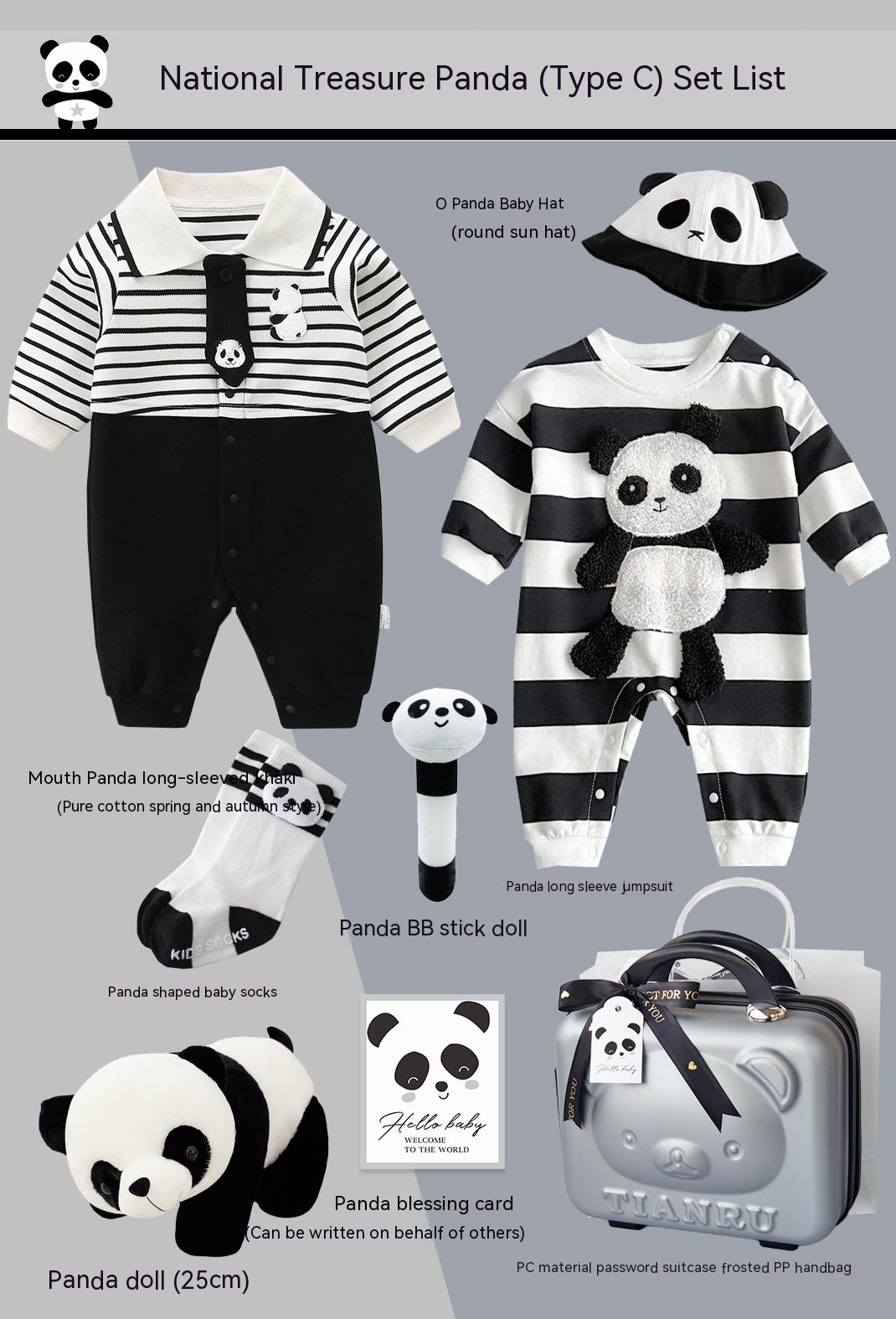 Coffret cadeau bébé Panda quatre saisons costume de vêtements en pur coton