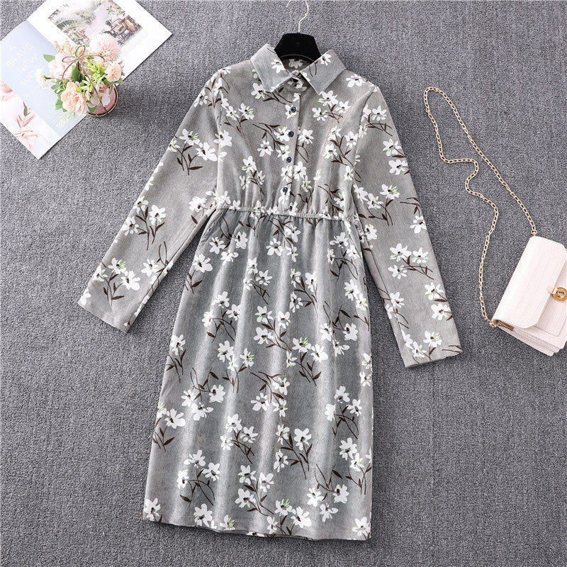 Corduroy Floral Long Sleeve Dress