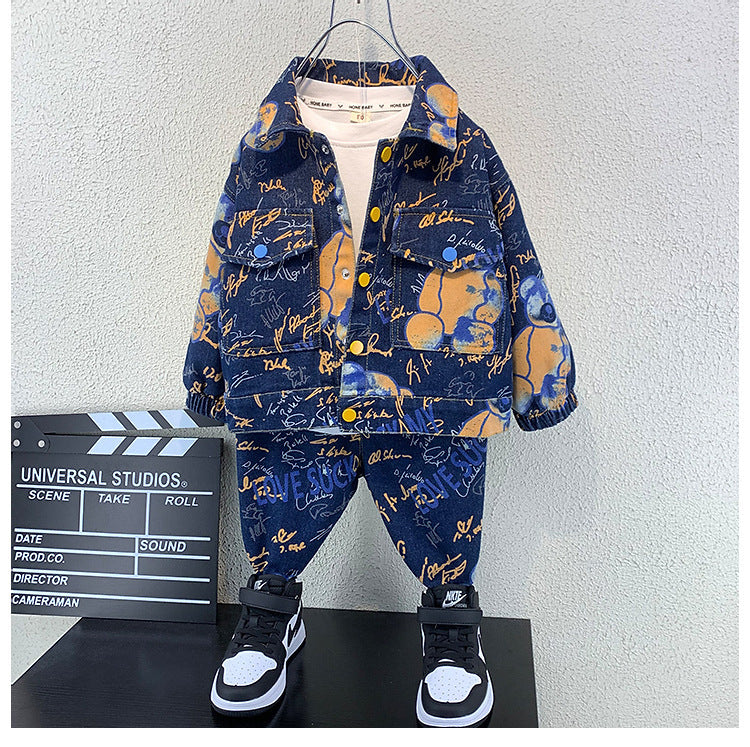 Boys Suit Children's Autumn Models Handsome Western Style Denim Two-piece Suit