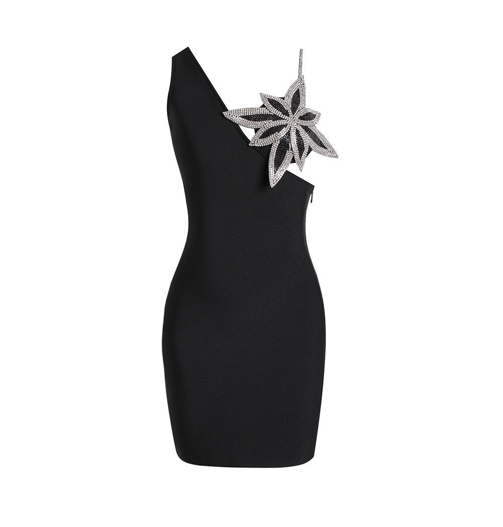 Minivestido ajustado sin mangas con cuello en V y diamantes SUNFLOWER