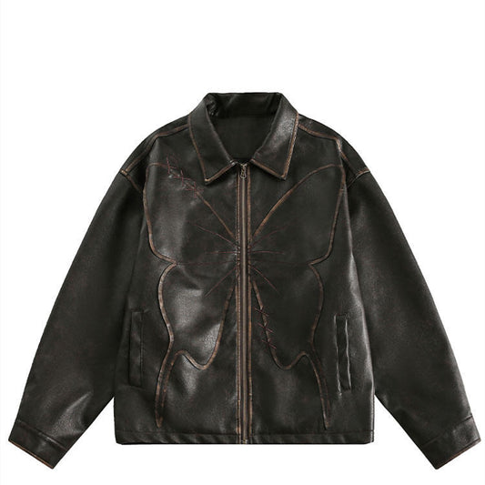 American Retro Fashion Brand Butterfly Leather Coat