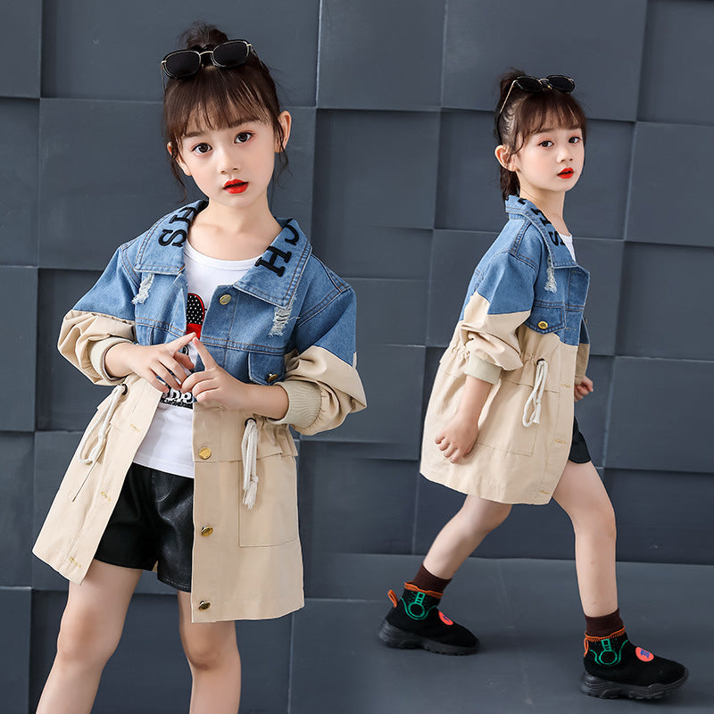 Trench-coat en denim pour enfants simples à la mode