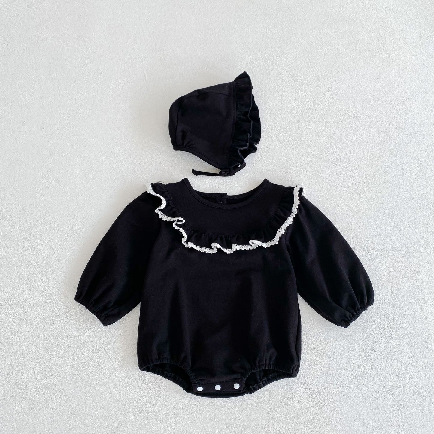 Autumn Baby Girl Lace Ruffle Collar Long Sleeve Romper Hat