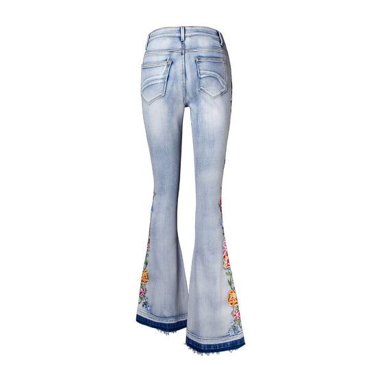 Jeans évasés pour femmes Heavy Industry Broderie 3D Jeans pour femmes Pantalons Pantalons à pattes d'éléphant Vêtements pour femmes