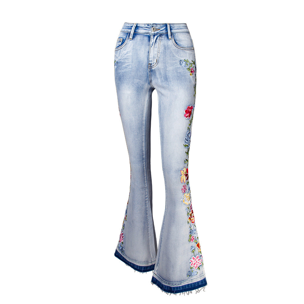 Jeans évasés pour femmes Heavy Industry Broderie 3D Jeans pour femmes Pantalons Pantalons à pattes d'éléphant Vêtements pour femmes