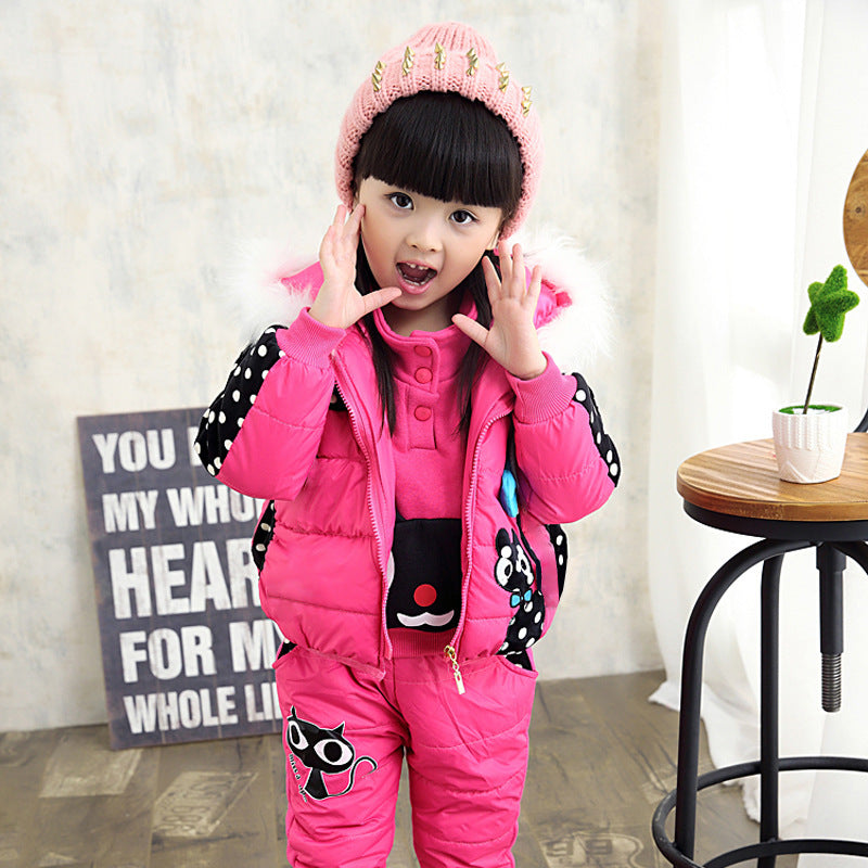 Girls' winter suit & children's sweater three-piece suit velvet thickened baby's clothes