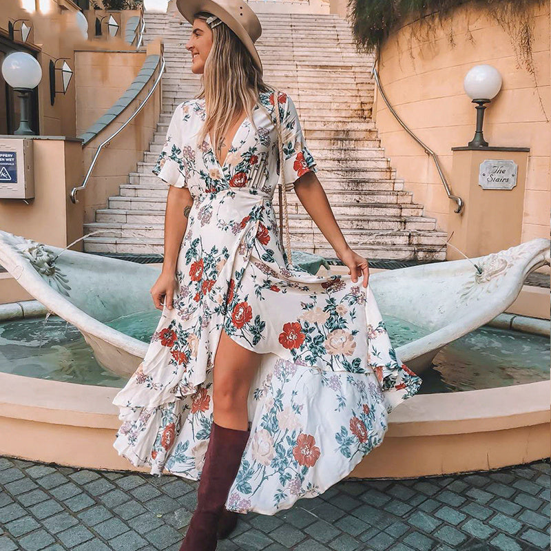 Holiday style floral long dress