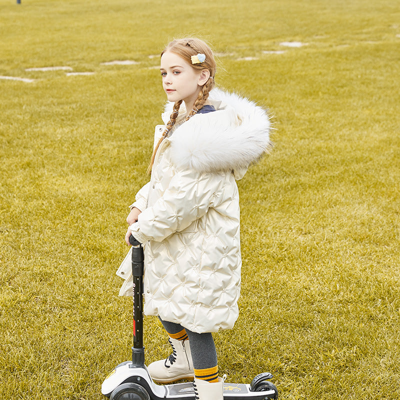 Girls' Mid-length Western Style Down Jacket