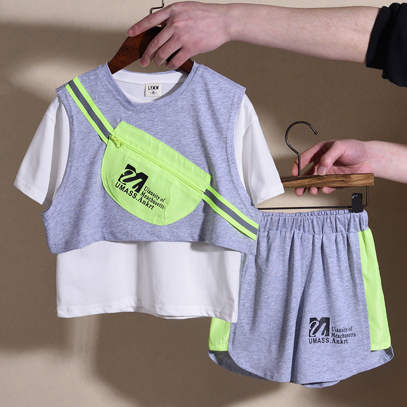 Children's Handsome Baby Girl Three-Piece Short-Sleeved Summer Vest