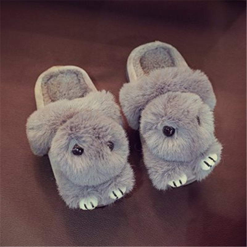 Pantoufles d'hiver pour enfants, chaussures de maison en fourrure de lapin Rex mignonnes pour filles