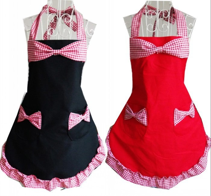 Cute Dress-Type Apron Thickening Princess Bowknot Beauty Doing Housework Cooking Fashion Work Clothes Office Clothes