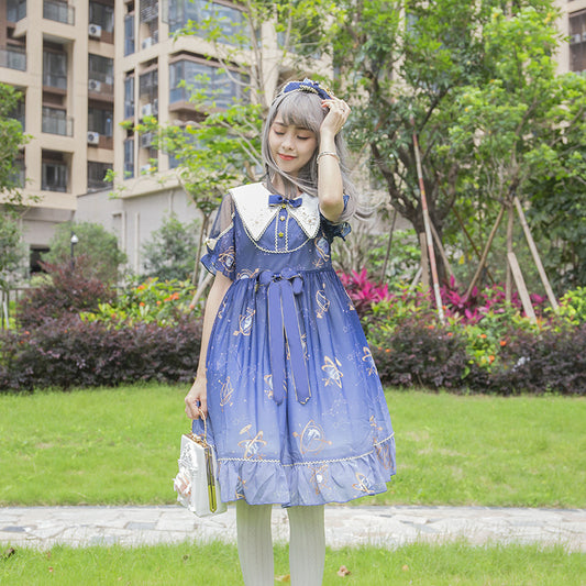 Robe de princesse OP imprimée à manches courtes pour femmes, robe Lolita japonaise douce et mignonne