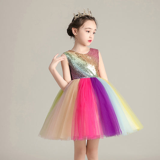 Children's Clothing Dress Female Cute Girl Rainbow Skirt Children's Day Performance Costume