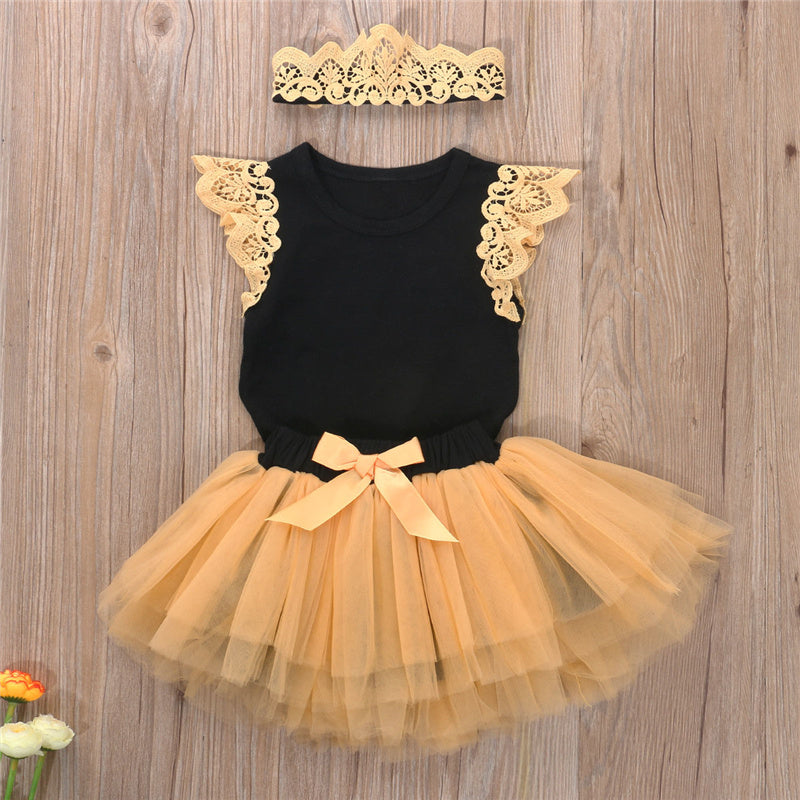 Été mignon bébé fille pur coton vêtements de sport costume nœud à volants body Tutu bandeau bébé vêtements