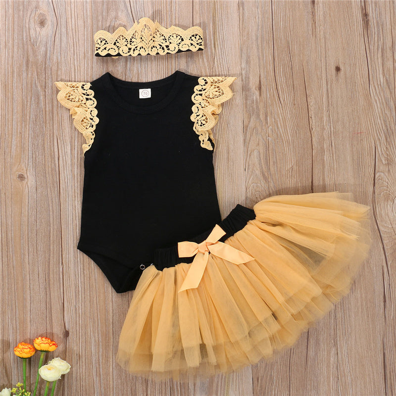 Été mignon bébé fille pur coton vêtements de sport costume nœud à volants body Tutu bandeau bébé vêtements