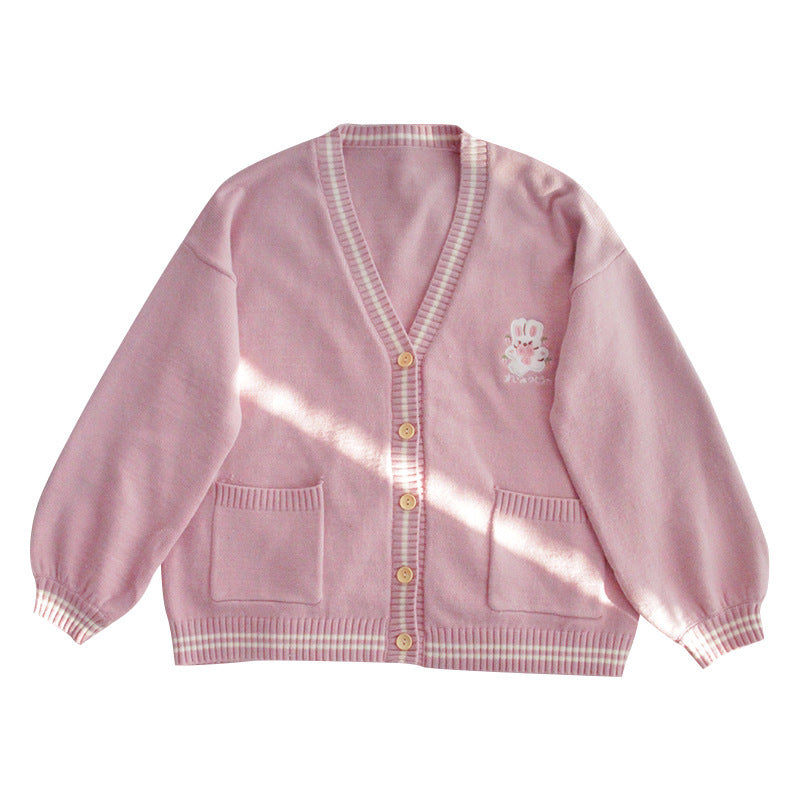 Pull mignon Cardigan femme printemps lâche étudiant collège Style doux fille pull manteau