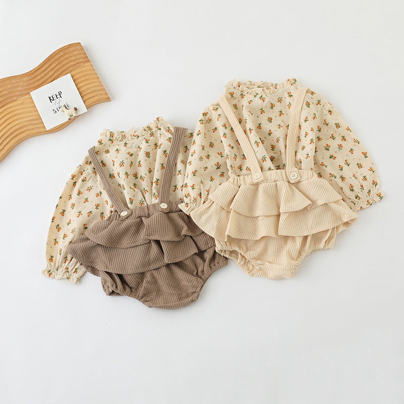 Vêtements pour bébés et enfants, costume fleuri pour bébé fille, petit haut, robe à bretelles, pantalon, costume deux pièces