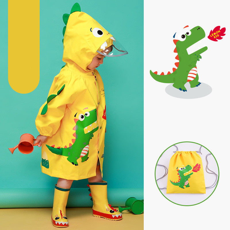 Treasure Kindergarten Dinosaur Raincoat Poncho Cute Cloak-Style Schoolbag Bit Pupils Rain Gear