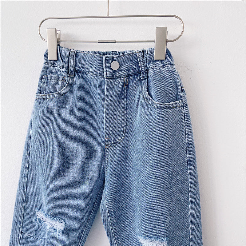 Jeans déchirés amples et simples à la mode pour enfants