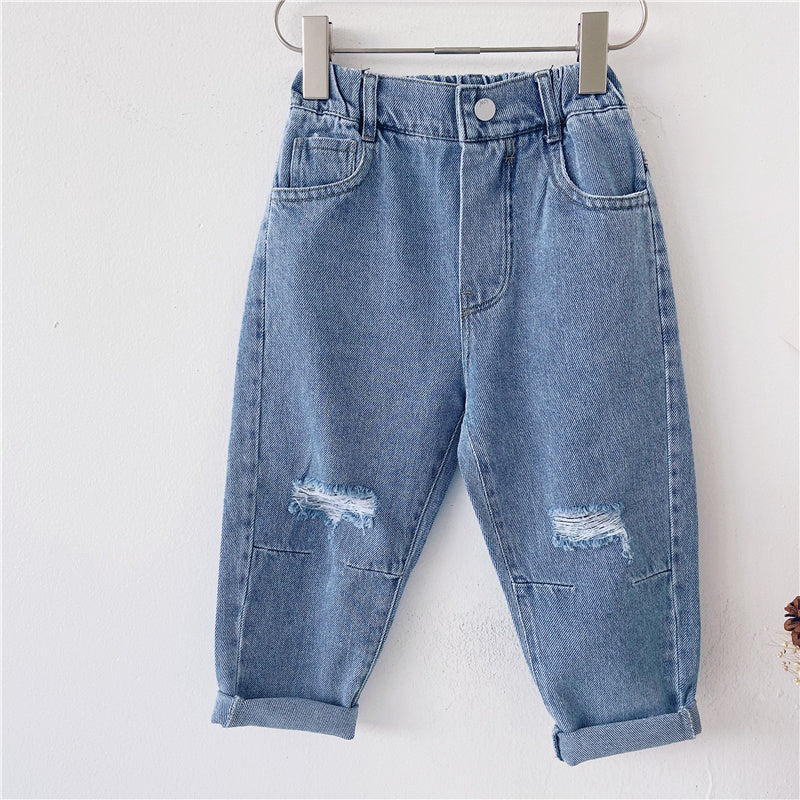 Jeans déchirés amples et simples à la mode pour enfants