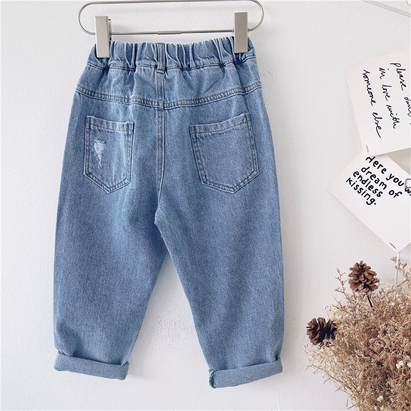 Jeans déchirés amples et simples à la mode pour enfants