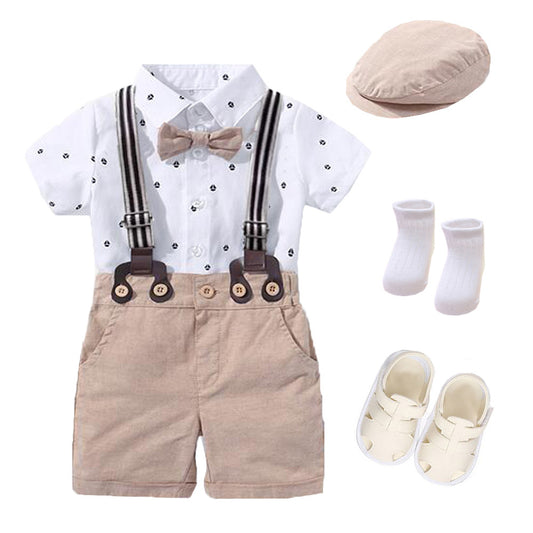 Costume transfrontalier européen et américain pour bébé homme, barboteuse triangulaire, short, chapeau, chaussettes, chaussures multi-pièces, vente en gros d'usine