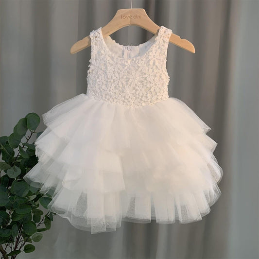 Bara – robe d'été pour filles, Style étranger, jupe de princesse blanche en gaze moelleuse