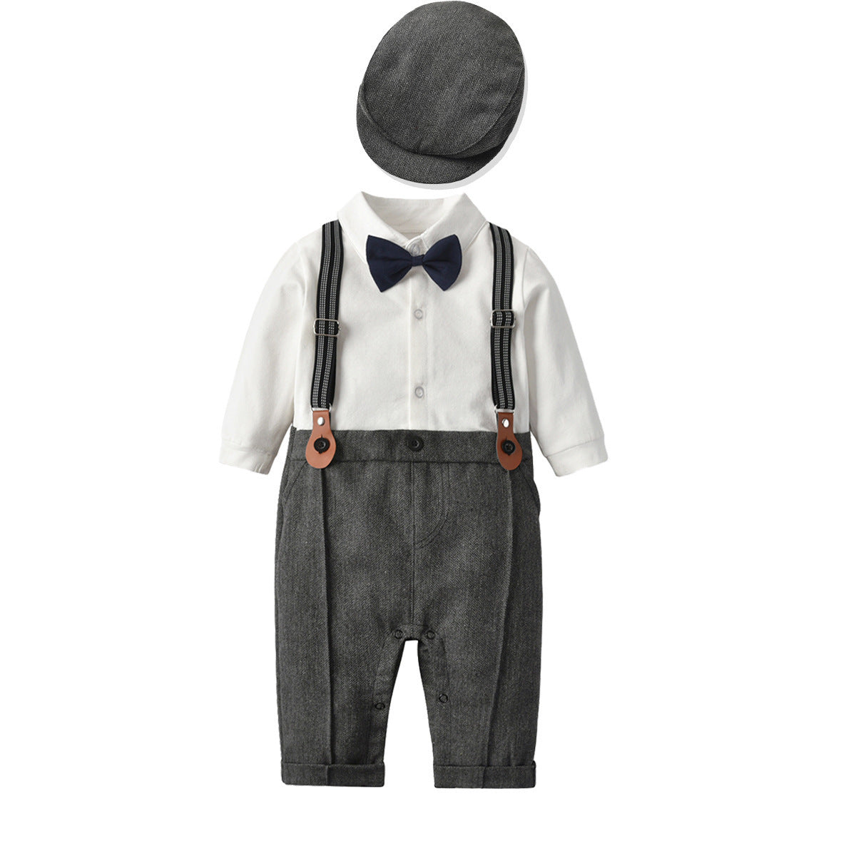 Vêtements pour enfants de printemps et d'automne Gilet britannique pour nourrissons et jeunes enfants Chapeau de gentleman d'escalade une pièce Vêtements d'un an Costume de gentleman nouveau-né