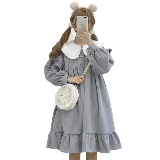 Early Autumn New Autumn Group Dress Female Long-Sleeved Student Cute Girly Doll Collar Wooden Ear Super Cute Short Skirt