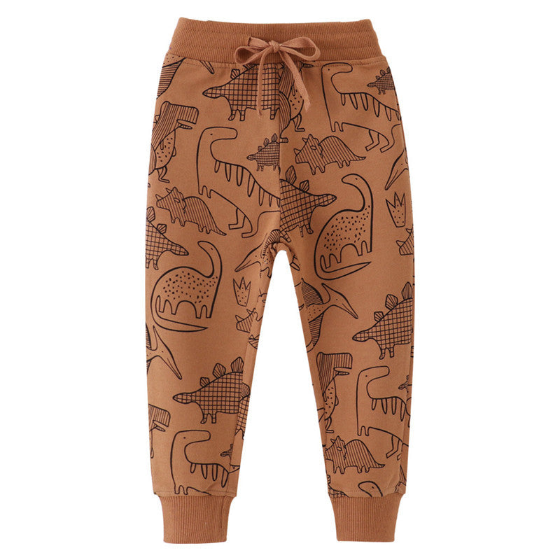 Children'S Excavator Pattern Spring And Autumn Cotton Class A Full Printing Engineering Truck Hook Crane Western Style Pants