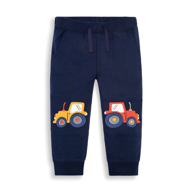 Children'S Excavator Pattern Spring And Autumn Cotton Class A Full Printing Engineering Truck Hook Crane Western Style Pants