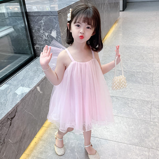 Temperament Cute Wings Mesh Suspender Skirt Summer New Children's Korean Fashion Little Girl Princess Dress