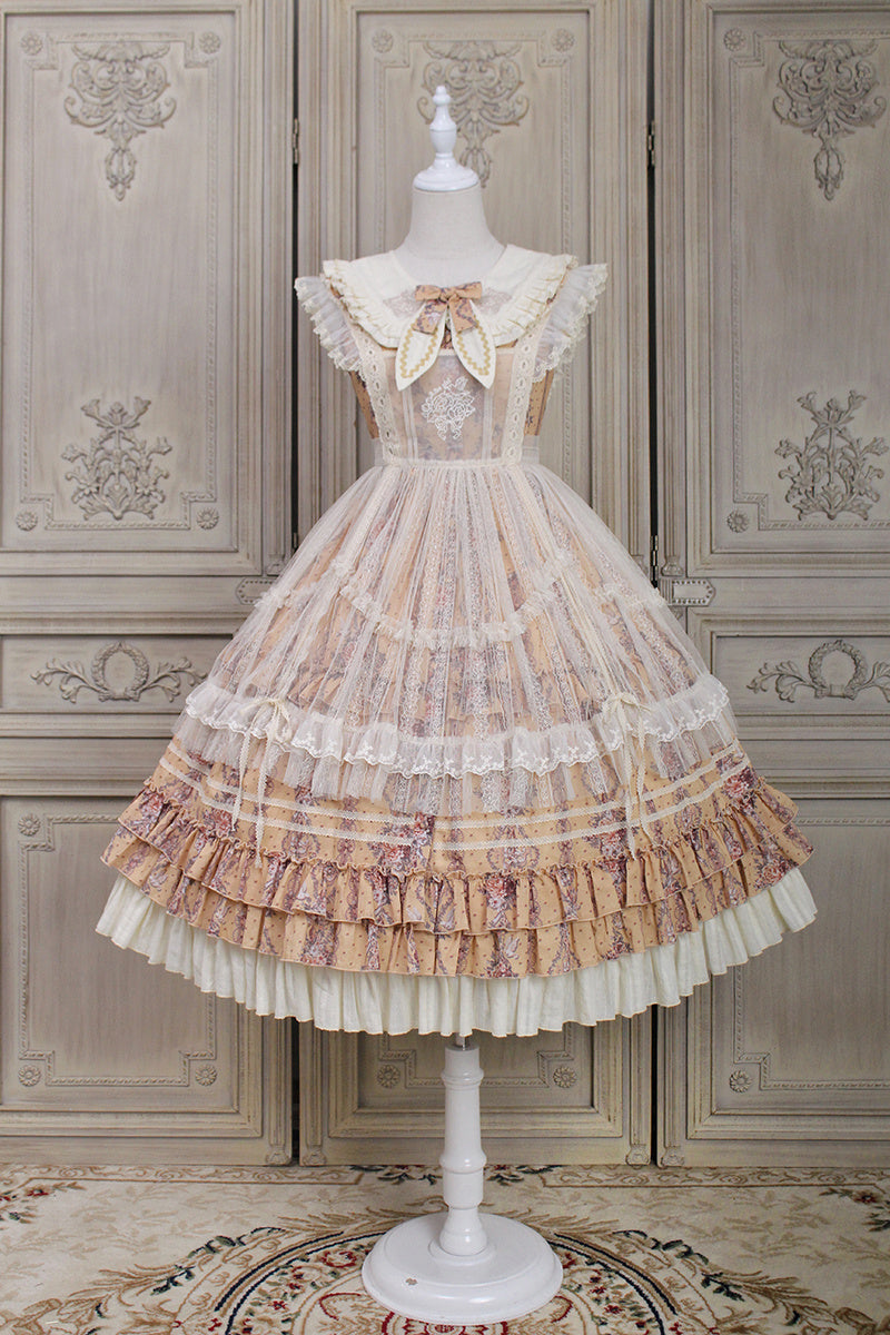 Robe tablier en voile de maille brodée de fleurs